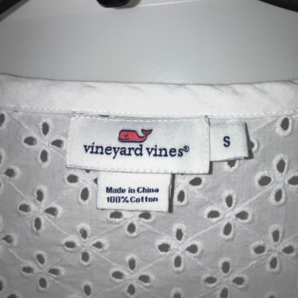 Vineyard Vines Eyelet Embroidered Tie-Front Top Women Small White V Neck Tassels - Picture 3 of 9
